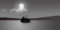 A Sailing Ship Under The Moonlight Royalty Free Stock Photo