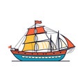 Sailing ship vector illustration, colorful sailboat isolated white background, marine vessel Royalty Free Stock Photo