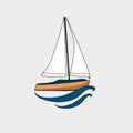 Sailing ship on the wave. Boat with sails vector template icon.