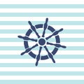 Sailing ship wheel on navy striped background Royalty Free Stock Photo