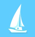 Sailing Ship White Icon Isolated on Blue Vector