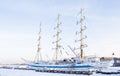 Sailing ship in winter, St. Petersburg