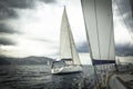 Sailing ship yachts during regatta in the sea.