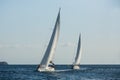 Sailing ship yachts with white sails in the Aegean sea during regatta Royalty Free Stock Photo