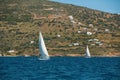 Sailing ship yachts with white sails in the open Sea. Royalty Free Stock Photo