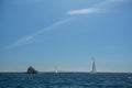 Sailing ship yachts with white sails in the open Sea. Sport. Royalty Free Stock Photo