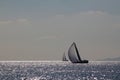 Sailing ship yachts with white sails in race the regatta in the open sea Royalty Free Stock Photo