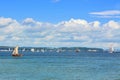 Sailing ships in the Bay of Gdansk, the Baltic Sea. A beautiful landscape Royalty Free Stock Photo