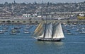 Sailing ships and boats in harbor near the airport Royalty Free Stock Photo