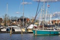 Sailing ships in harbor Dutch village Urk