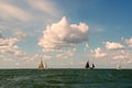 Sailing ships on the horizon on the IJsselmeer Royalty Free Stock Photo