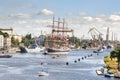 Sailing ships leaving the port of Szczecin. Royalty Free Stock Photo