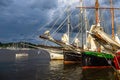 Sailing ships on the river Warnow during the Hanse Sail in Rostock, Germany Royalty Free Stock Photo