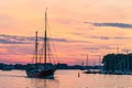 Sailing ships on the river Warnow in the sunset during the Hanse Sail in Rostock, Germany Royalty Free Stock Photo