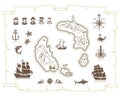 Sailing ships silhouettes and marine symbols set