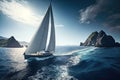 Sailing ships yachts with white sails in the open sea. AI Generation Royalty Free Stock Photo