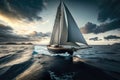 Sailing ships yachts with white sails in the open sea. AI Generation Royalty Free Stock Photo