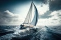 Sailing ships yachts with white sails in the open sea. AI Generation Royalty Free Stock Photo