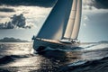 Sailing ships yachts with white sails in the open sea. AI Generation Royalty Free Stock Photo