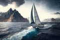 Sailing ships yachts with white sails in the open sea. AI Generation Royalty Free Stock Photo