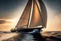 Sailing ships yachts with white sails in the open sea. AI Generation Royalty Free Stock Photo