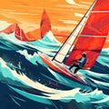 Sailing sports illustration - made with Generative AI tools Royalty Free Stock Photo