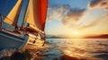 Sailing into the Sunset - Yacht Adventure on the Horizon. Sailboat. Travel Concept. Generative AI
