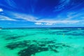 Sailing in surf catamaran in turquoise water of Caribbean sea near Punta Cana beach, Dominican Republic Royalty Free Stock Photo