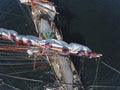 Sailing on tallship or sailboat, view from aloft