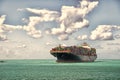 Sailing to Miami. Giant barge cargo containers Miami Florida. Transportation international delivery. Logistics and Royalty Free Stock Photo