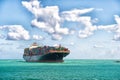 Sailing to Miami. Giant barge cargo containers Miami Florida. Transportation international delivery. Logistics and Royalty Free Stock Photo