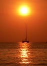 Sailing towards hazy sunset, Andaman Sea, Asia Royalty Free Stock Photo