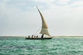 sailing with traditional wooden boat in Diani Beach Watamu, Kenya, Zanzibar Tanzania on the Indian Ocean. Royalty Free Stock Photo
