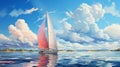 A sailing trip with a yacht and calm waters watercolor. Generative AI.