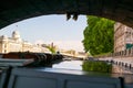 Sailing under the stone bridge Royalty Free Stock Photo