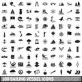 100 sailing vessel icons set, simple style