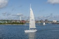 Sailing vessel Kinship leaving New Bedford Royalty Free Stock Photo