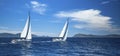 Sailing in the wind through the waves at the Aegean Sea. Royalty Free Stock Photo