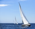 Sailing in the wind through the waves at the Aegean Sea in Greece Royalty Free Stock Photo