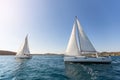 Sailing in the wind through the waves at the Aegean Sea. Royalty Free Stock Photo