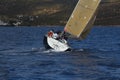 Sailing in the wind through the waves at the Sea.