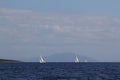 Sailing in the wind through the waves at the Sea.