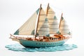 Sailing the world s seas, boat on globe map, white background Royalty Free Stock Photo