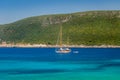 Sailing yacht at anchor in the beautiful Adriatic sea bay Royalty Free Stock Photo