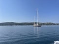 sailing yacht anchored in the tranquil waters of the Mediterranean Sea Royalty Free Stock Photo