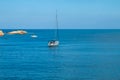 Sailing yacht in the blue sea. Ship yacht sails in the open Sea. Luxury boats. Crete, Greece. Aegean sea.