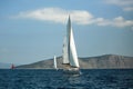 Sailing yacht boat at the Aegean Sea near Greece coasts.