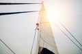 Sailing yacht boat mast from below with sun light from sky Royalty Free Stock Photo