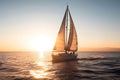 Sailing yacht boat on ocean water at sunrise, neural network generated art Royalty Free Stock Photo