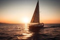 Sailing yacht boat on ocean water at sunrise, neural network generated art Royalty Free Stock Photo